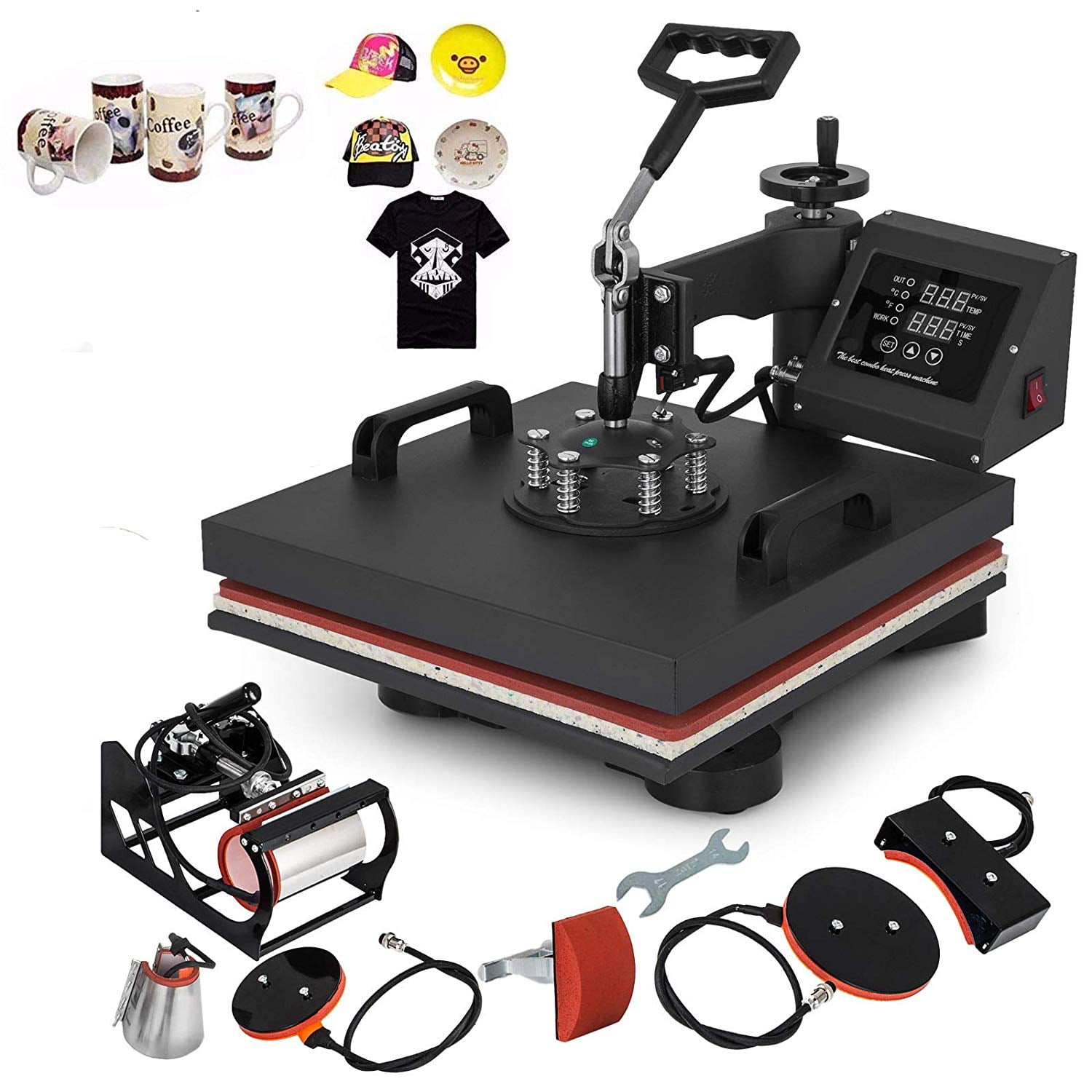 Furgle Heat Press Machine 12x15 inch 5 in 1 T-Shirt Digital Printing Transfer Sublimation Machine 1050W with Clothes Mug Plate Press Hat//Cap