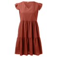 thumbnail image 4 of Women'S Casual Boho Dress Womens Sweet Ruffle Sleeves Comfort Loose Breathable Fabric Dress Orange L, 4 of 7