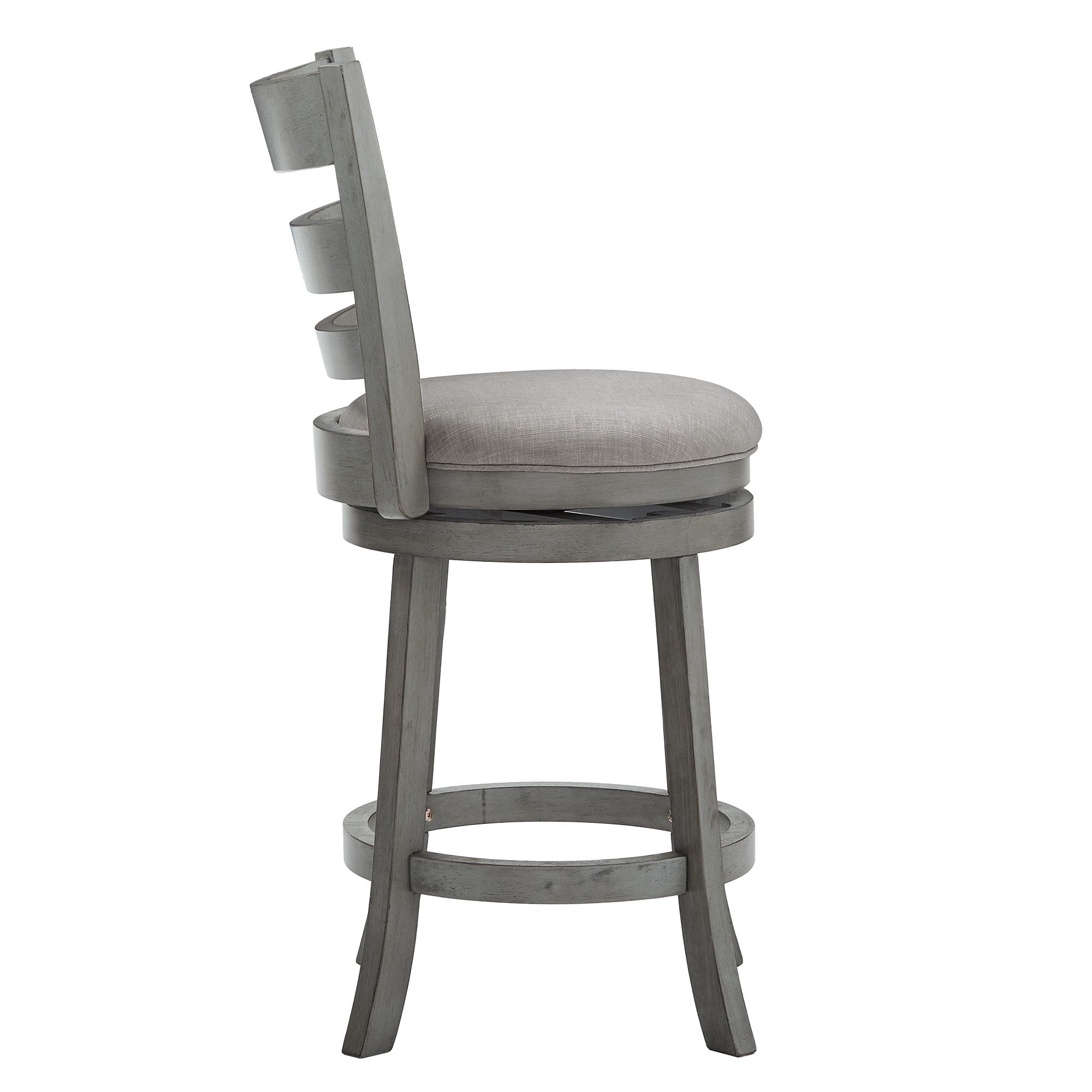 Weston Home Shapel Ladder Back 24"H Swivel Counter Height Stool, Antique Grey Finish, Grey Linen
