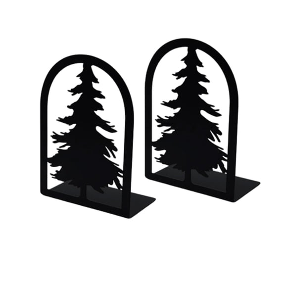 Leodye 2PCS Decorative Black Metal Tree Bookends , Heavy Duty Book Stopper Organizer, Non-Slip Book Holder for Home office Library Desk & Bookshelf Storage -7.87 x 5.51 x 3.14 in