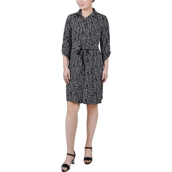 NY Collection Womens Petites Printed Above Knee Shirtdress
