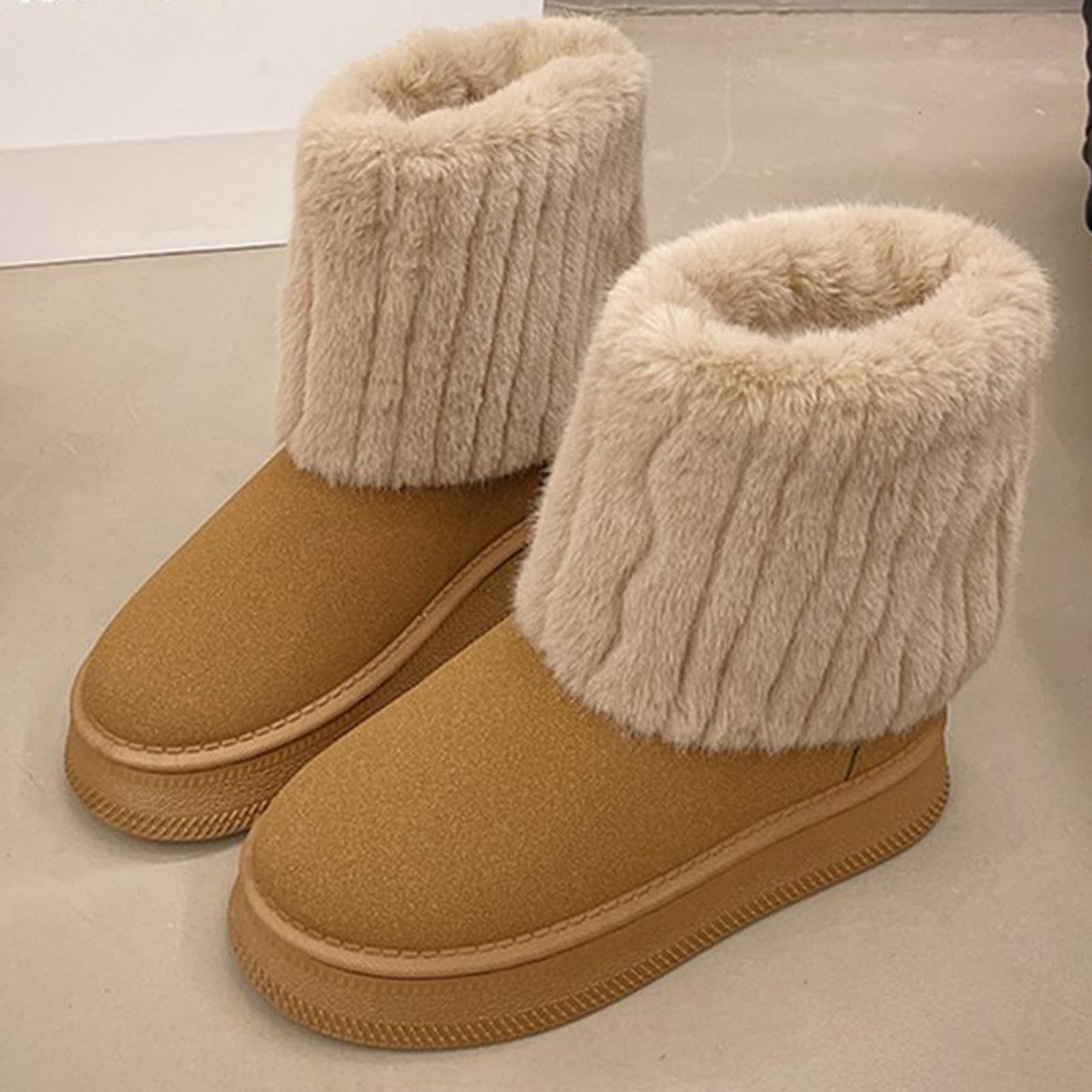 Tao Tao Women's Furry Faux Fur Boots Fuzzy Mid Calf Snow Boots