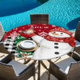 thumbnail image 6 of Red Snowman Christmas Round Tablecloth, Fitted Table Cover with Elastic for 55"-60" Round Tables, Snowflake Xmas Tree Winter Elk Table Cloth Outdoor Indoor Dinning Party Waterproof Tablecloths, 6 of 7