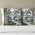 thumbnail image 3 of Navy Blue and Green Pillowcase Set of 2 Chinoiserie Blue Decor Throw Pillows Square 16x16 Inch Green Trees House Bridge Farmhouse Pillow Cushion Covers for Home Living Room Bed Sofa Outdoor Couch, 3 of 8