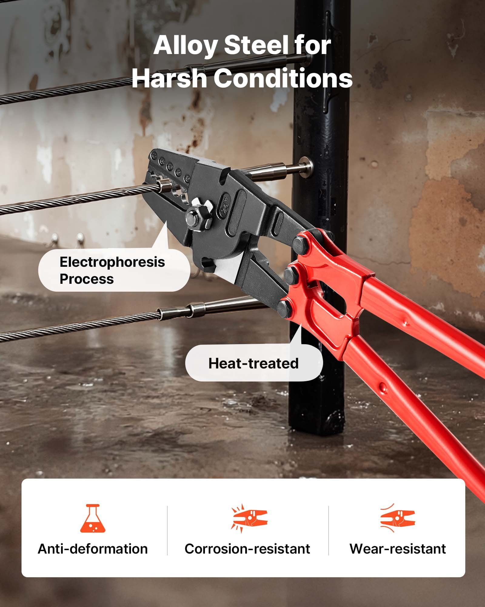 24 Inch Hand Swager Cable Wire Rope Cutter Swage Tool with 1/16 3/32 1/8 5/32 3/16 Inch Aluminum Copper Sleeves