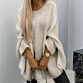thumbnail image 6 of Women'S Elegant Knitted Cape Sweater Crew Neck Long Sleeve Baggy Tops Fashion Knitted Shawl Sweater Apricot XXL, 6 of 8