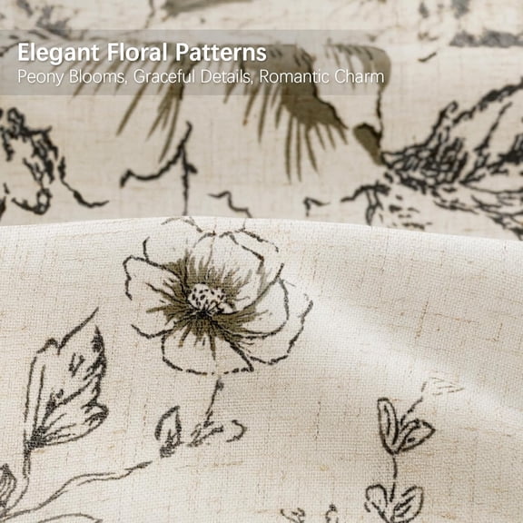 Farmhouse Floral Vintage Shower Curtain, Black Linen Pattern Shower Curtains for Bathroom, Tan Taupe,72x72
