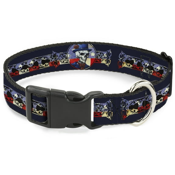 Grateful Dead Pet Collar, Dog Collar Plastic Buckle, Grateful Dead Dave'S Picks Skeleton Americana Bonus Art, 7 to 8.5 Inches 0.5 Inch Wide