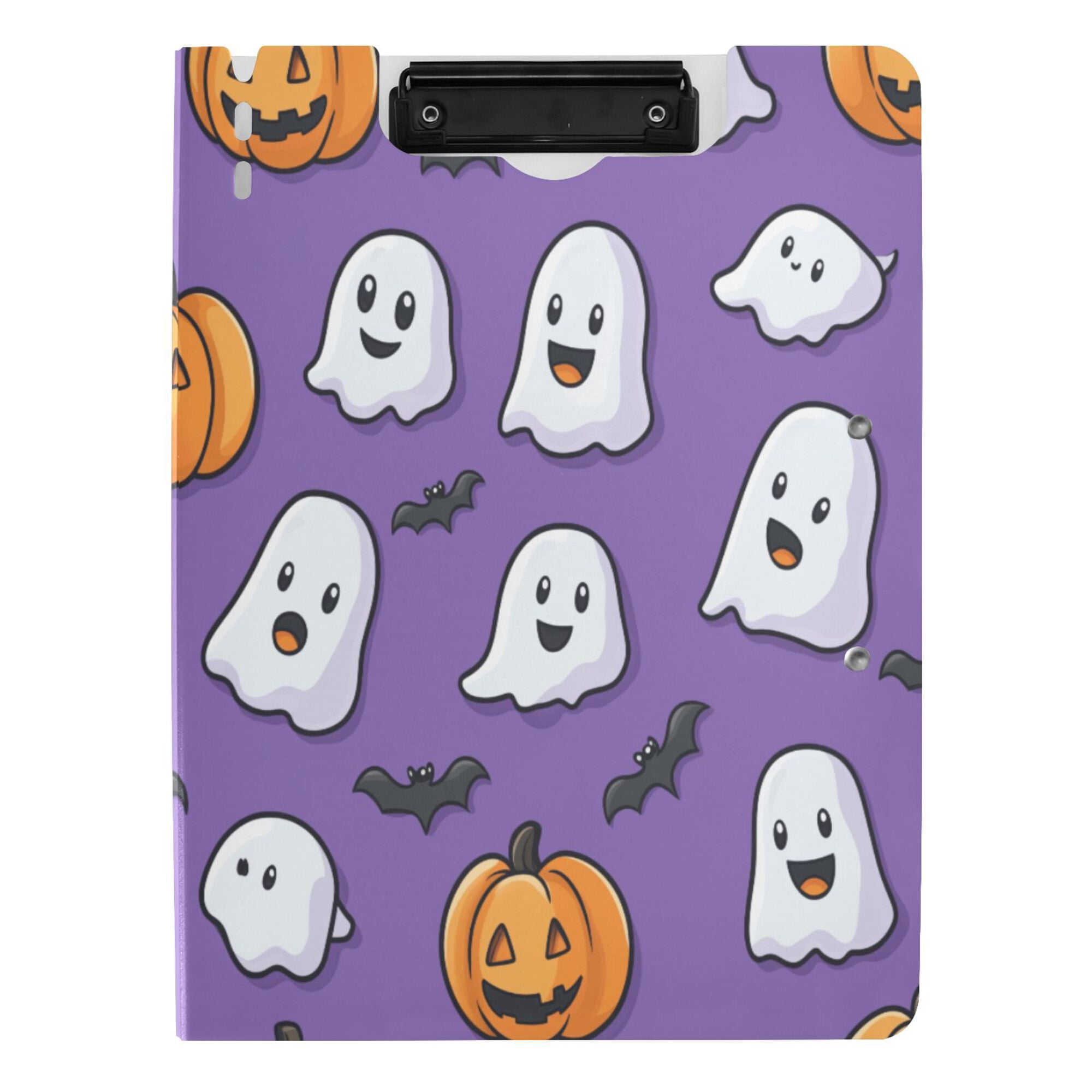 FORMRS A4 Clipboard Folder with Pen Holder Horizontal Foldable School Office Binder, Halloween Ghosts Purple