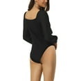 thumbnail image 3 of INSPIRE CHIC Women's Square Neck Sheer Shoulder Long Sleeve Bodysuit Blouse L Black, 3 of 6