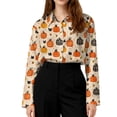 thumbnail image 5 of Delconic Womens Halloween Print Button Down Shirt Long Sleeve Casual Regular Fit Collared Blouse Pumpkin Pattern Top Beige L, 5 of 7