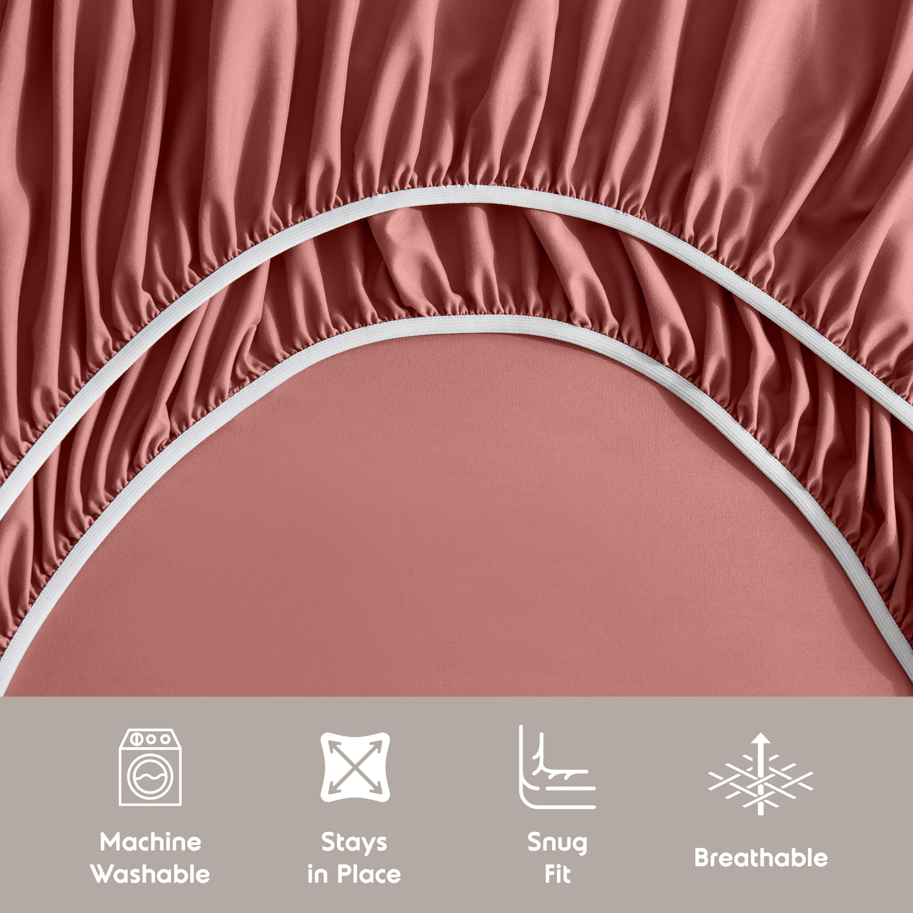 LammaLoe Extra Deep Pocket King Sheets set, Fits 18"-24" Mattress, 6 Piece Soft Microfiber Bed Sheet Sets, Pink Clay