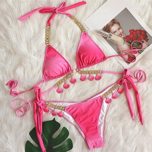 Deal of the Week Ofreoo Bathing Suit for Women Colorblock Two Piece Bikini Swimsuit String Tie Side Bathing Suit