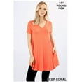 thumbnail image 2 of SHORT SLEEVE V-NECK ROUND HEM TUNIC AVAILABLE IN 2 COLORS (DEEPCORAL), 2 of 8