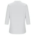 thumbnail image 6 of CZHJS Women's Comfy Elegant Tunic Casual Loose Cotton Lien Business Flowy Blouse Vintage Clothing Trendy Work 3/4 Sleeve Shirts Button up V-Neck Solid Color Tops Fashion White L, 6 of 7
