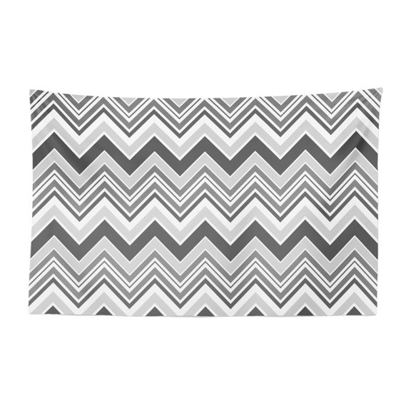 Geometric Tapestry, Modern Abstract Spades Looking Like Curved Striped Motifs Continuous Designs, Fabric Wall Hanging Decor for Bedroom Living Room Dorm, 2 Sizes, Grey and White, by Ambesonne