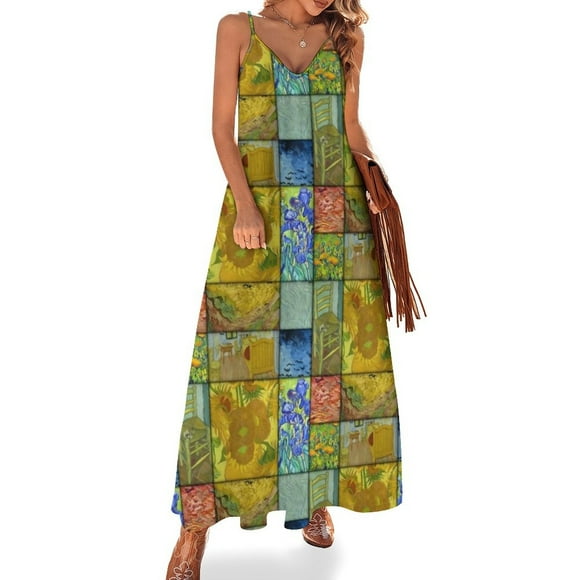 Van Gogh Dress Almond Tree Floral Art Stylish V Neck Bohemia Long Dresses Women Graphic Kawaii Maxi Dress 3XL 4XL 5XL