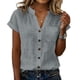 thumbnail image 2 of Craaazy Women's Casual V-Neck Blouse, Solid Color Cotton Linen Short Sleeve Top, Comfy Chest Pocket Shirts for Daily Wear Gifts, 2 of 6