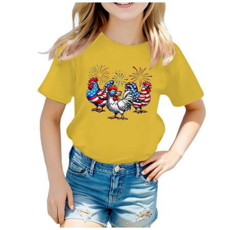 

Girls T Shirts Children Independence Day Theme Printing Part Print Short Sleeve Round Neck Girl T-Shirts Y2K