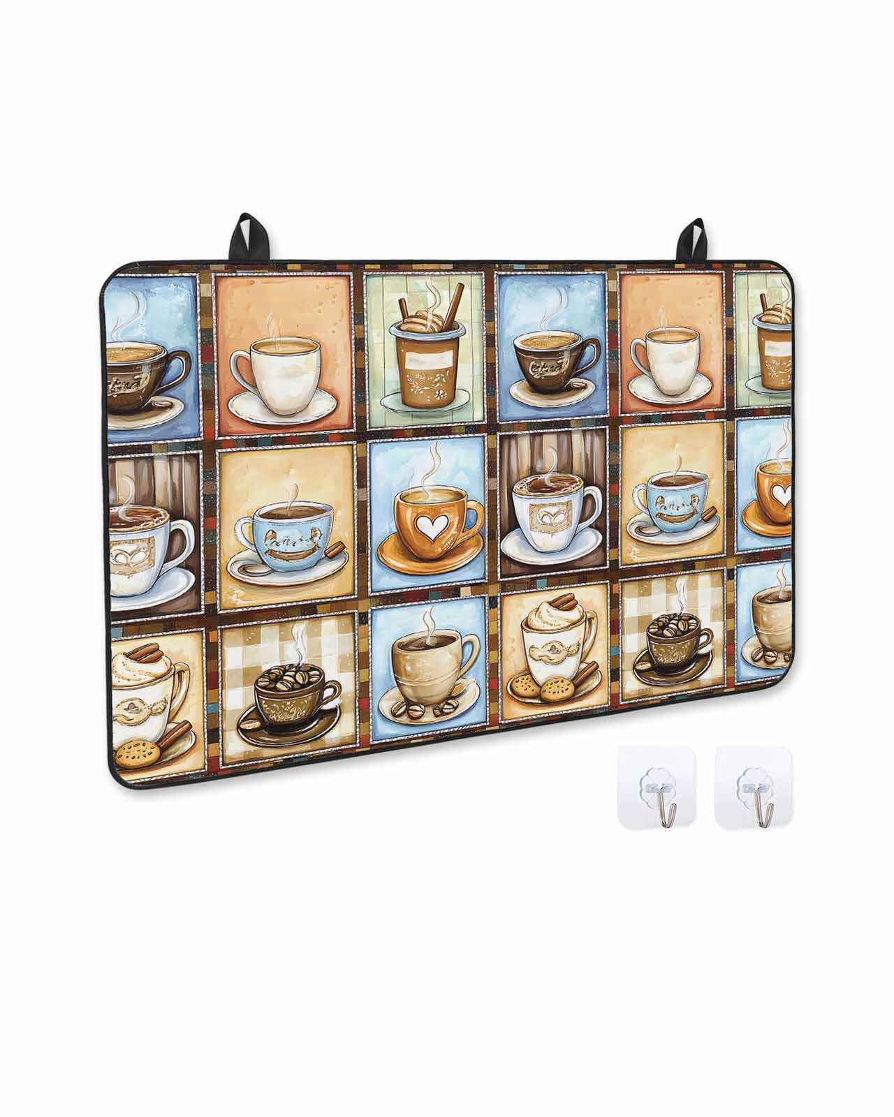 nqOlkjepod Large Induction Cooktop Protector Mat 36"x21", Watercolor Coffee Stove Top Covers for Electric Stove, Retro Coffee Patchwork Decorative Stove Burner Cover Mats, Glass Top Stove Cover