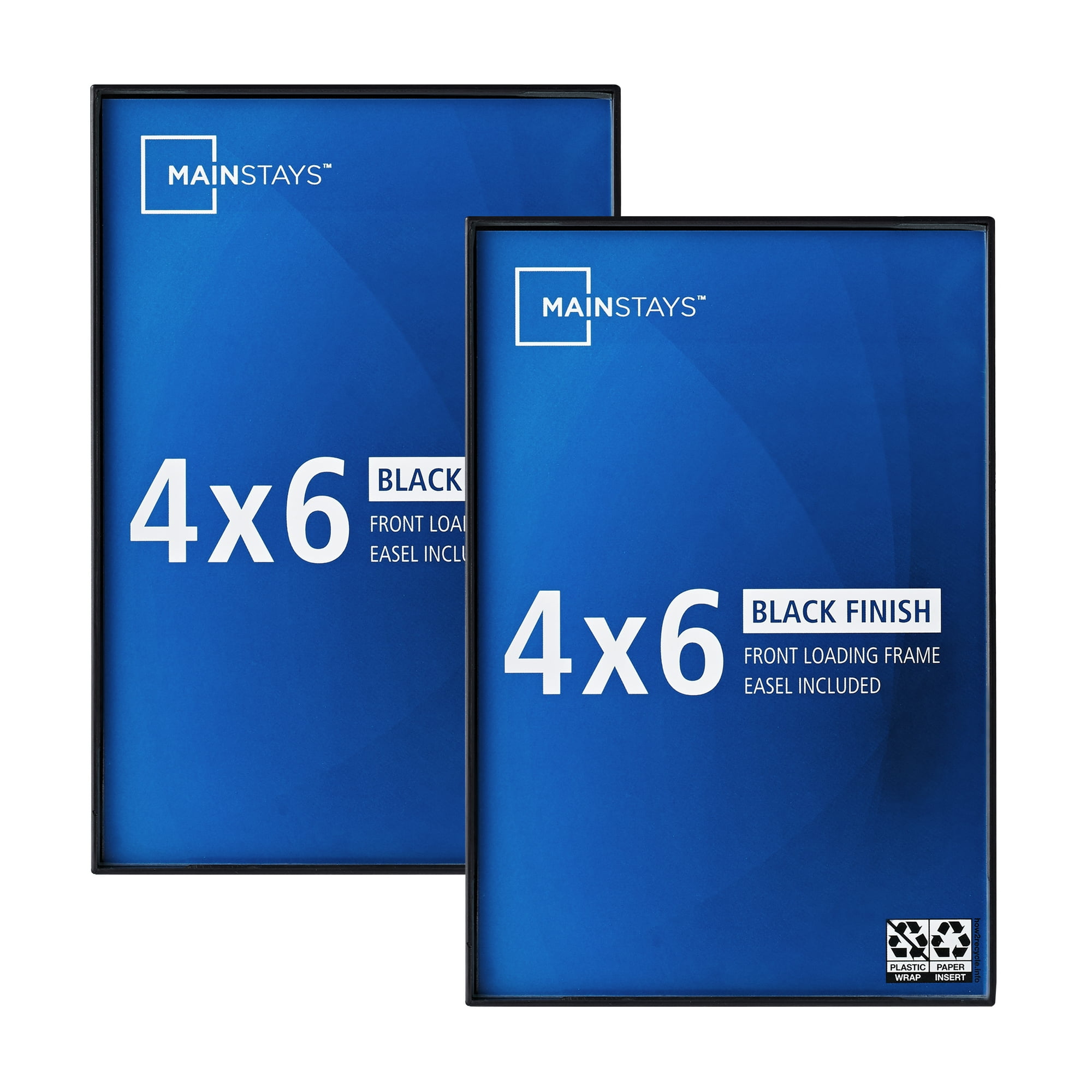 Mainstays 4 x 6 Black Front-Loading Picture Frame Set, Wall or Tabletop, Set of 2