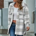 thumbnail image 5 of Meichang Jackets for Women Fleece Long Sleeve Shacket Plaid Print Outwear Lapel Button Down Coat with Pockets Fall, 5 of 7