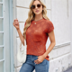 thumbnail image 5 of Tops de Verano con Mangas para Mujer, Suéter Informal de Punto de Corta, Camisas Holgadas Naranja Rojo L, 5 of 9