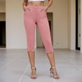 thumbnail image 2 of Audhol Capri Pants for Women, Pants for Women Elastic Waisted Summer Yoga Work Cropped Trousers with Pockets Womens Yoga Pants Pink XL, 2 of 7