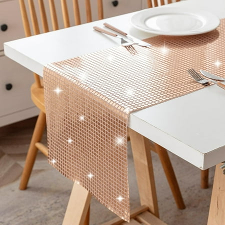 

Glitter Disco Party Table Runner for Indoor Outdoor Birthday Home Table Decorations(Rosegold)