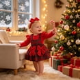 thumbnail image 6 of mgoYE Baby Girl Christmas Clothes Plaid Outfits Long Sleeve Romper Overall Skirt Dress Cute Newborn Outfit, 6 of 8