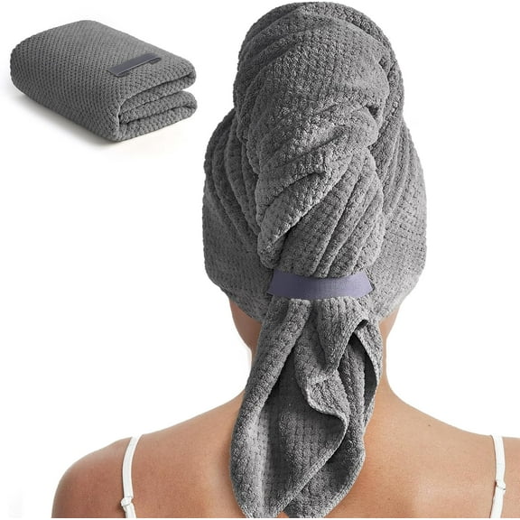 Microfiber Hair Towel Wrap for Women, Quick Dry Turban with Elastic Band, Plopping Curly Hair, Stocking Stuffers Women(Gray) Gray