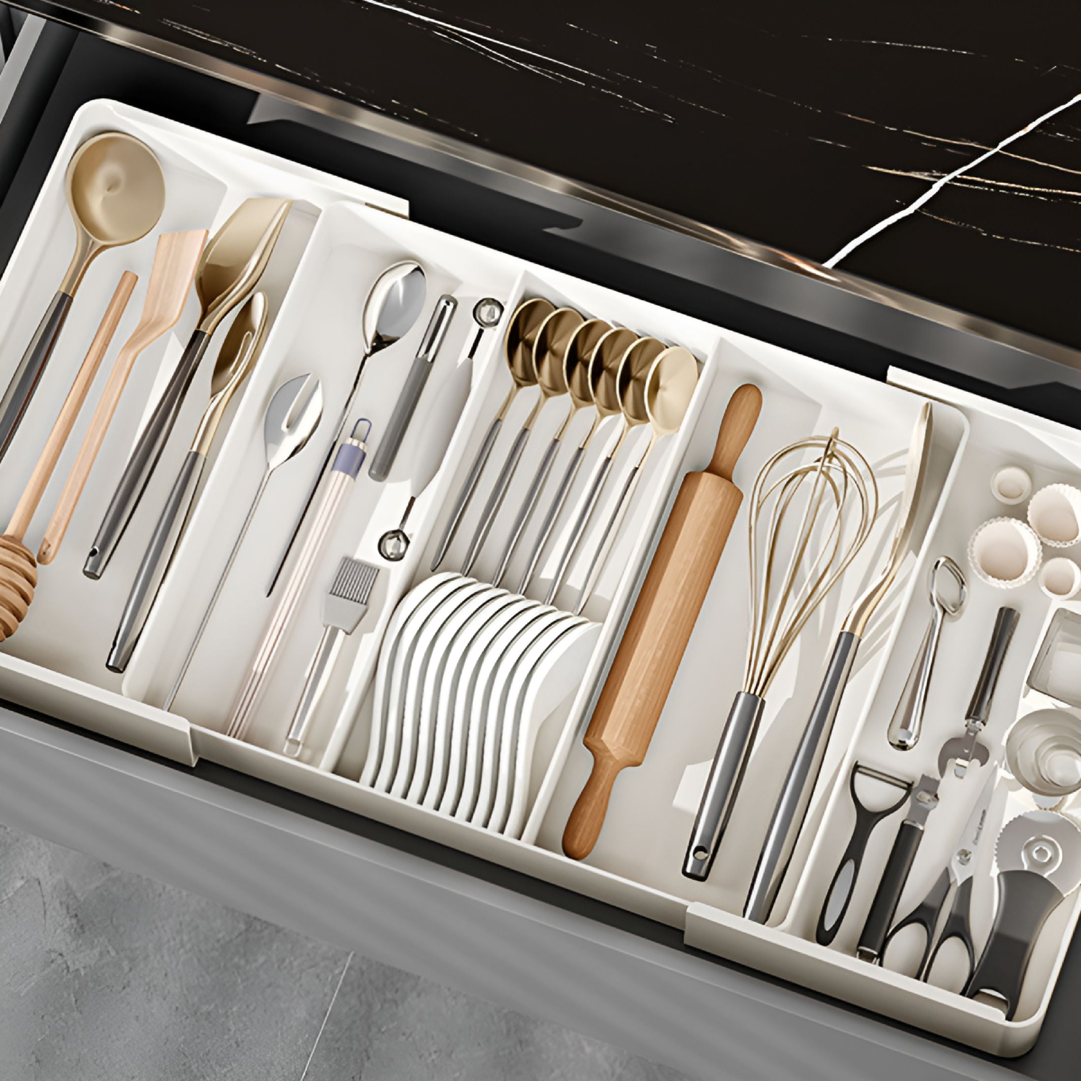 ACDANC 2026 New Utensil Organizer for Kitchen Drawers,5 Cell Expandable Silverware Flatware Cutlery Storage Tray,Large Utensil Holder Organize Forks,Spoons,Knives Fits Most Drawers for Kitchen