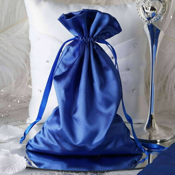Efavormart 12PCS ROYAL BLUE Satin Gift Bag Drawstring Pouch Wedding Favors Bridal Shower Candy Jewelry Bags - 6"x 9"