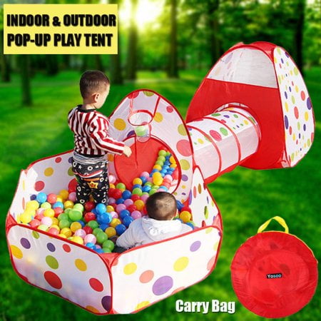 Kids Play Tent with Tunnel and Ball Pit, Glonova 3 in 1 Child Baby  Playhouse Tent