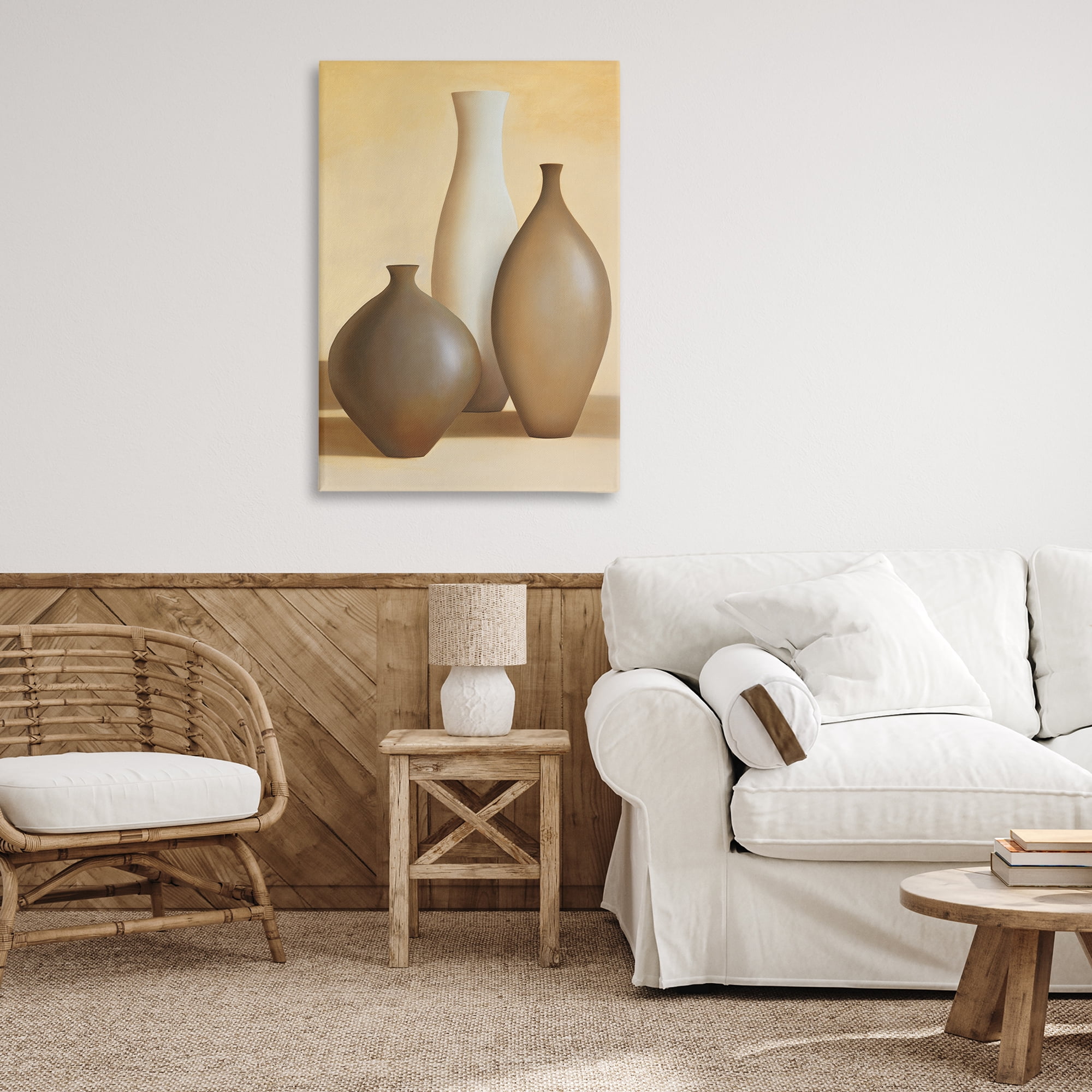 Stupell Industries Natural Pottery Bottles Furniture Painting Wrapped Canvas Art Print Wall Art, 24 x 36