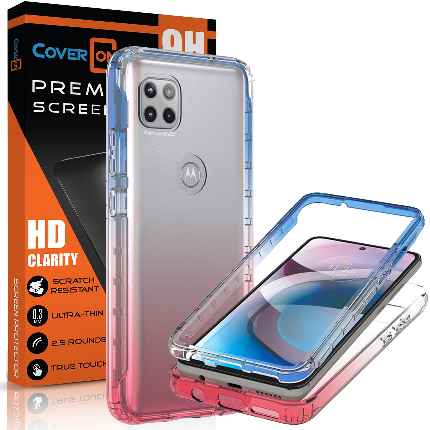 Coveron For Motorola Moto One 5g Ace Moto G 5g Case And Screen Protector Tempered Glass Gradient Heavy Duty Clear Full Body Phone Cover Blue Pink Walmart Com