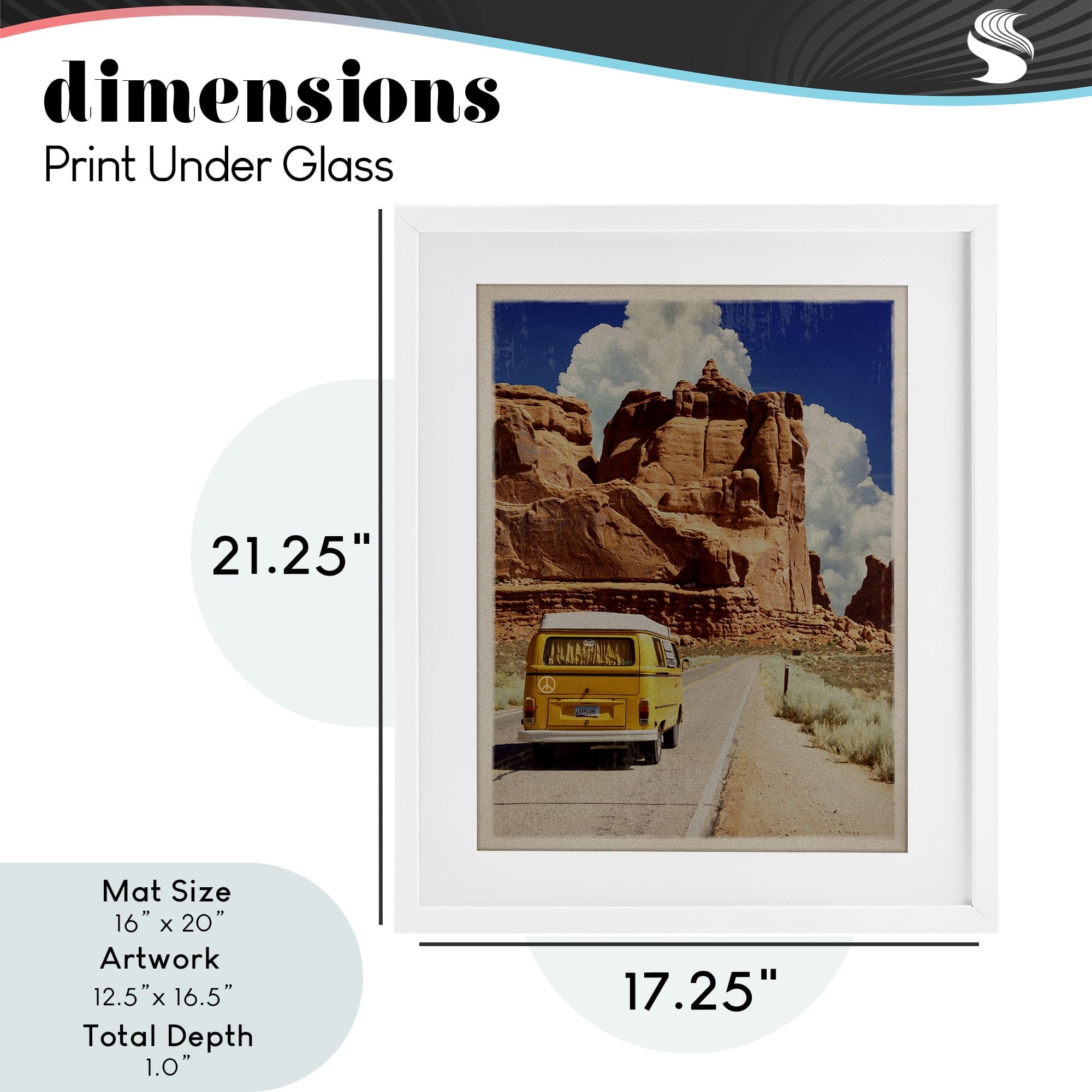 Retro Desert Adventure White Framed Print Under Glass, design by Old Red Truck