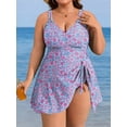 thumbnail image 5 of Asoul Womens Plus Size Scalloped V Neck One Piece Swimsuits Side Tie Knot Swimdress Bathing Suits, 5 of 8