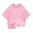 thumbnail image 4 of Povozer Toddler Girls Tee Shirts 2025 Girls Pleated Short Sleeve T Shirts Kids Summer Crewneck Shirts Casual Tops Tees for 110,Light Pink, 4 of 6