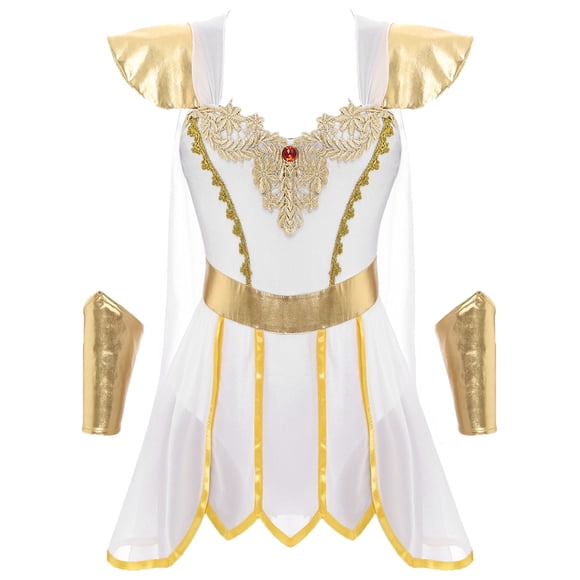 Moggemol Womens Ancient Greek Cosplay Costumes Integrated Petal Skirt Roman Princess Warrior Outfits White M