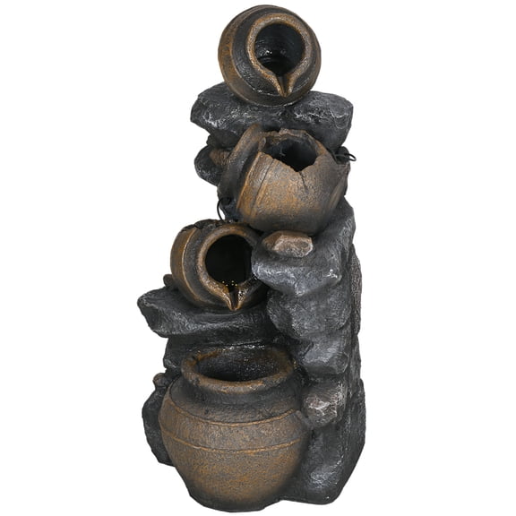 Homiyad Solar Water Fountain 28.3 4-Tier Resin Cascading Jars Stacked Stones with LED Lights Outdoor Decor | Aosom.com