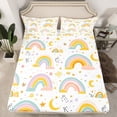 thumbnail image 2 of Manfei Vintage Boho Rainbow Queen Sheet Sets,Cartoon Moon Stars Flat Sheet,White Yellow Pink Queen Fitted Sheet For Kids Girl,Microfiber Bedroom Decor,4 Pieces, 2 of 7