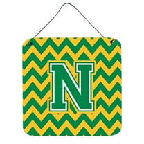 Letter N Chevron Green and Gold Wall or Door Hanging Prints
