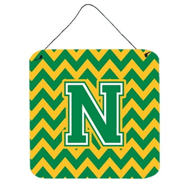 Letter N Chevron Green and Gold Wall or Door Hanging Prints