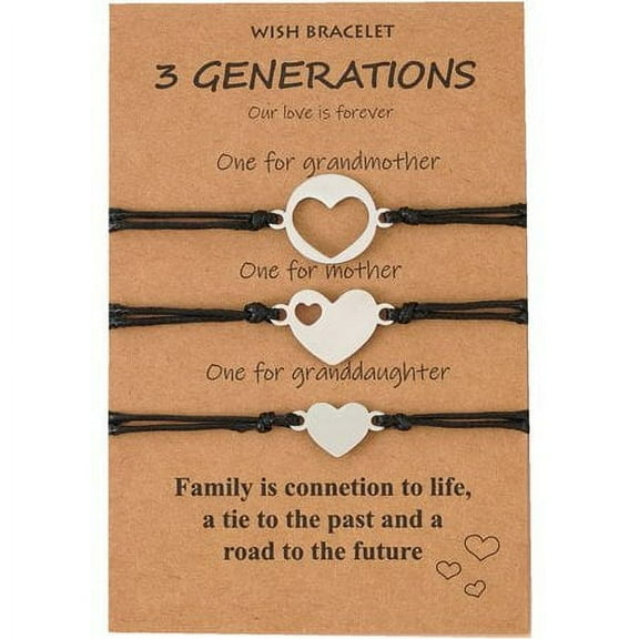 Grandmother Mother Granddaughter Bracelets Set for 3 Grandma Granddaughter Gifts Matching Heart Wish Bracelets 3 Generations Bracelets Grandparents' Day Gifts