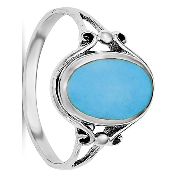 Sterling Silver Rhodium-plated Polished Synthetic Turquoise Ring 