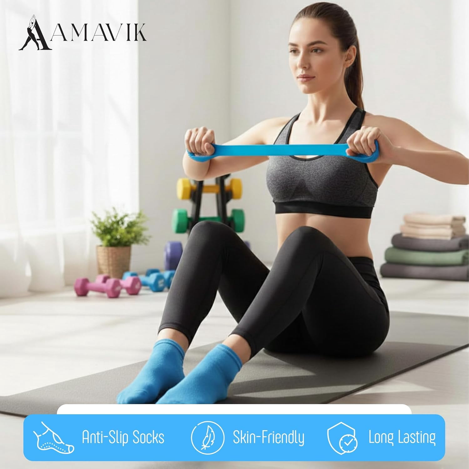 AMAVIK Pilates Kit 15-Piece Home Workout Set with 5 Resistance Bands, Pilates Ring and Ball Set with Accessories A Complete Pilates Set for Women to Improve Strength Flexibility and Balance Body-Blue
