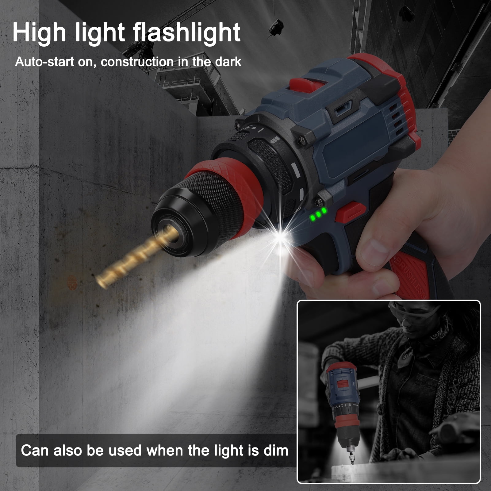Electric 16.8V 2in1 Lithium Drill Electric Screwdriver Multi-function Power Tool 45Nm  Brushless Motor Practical Screw Driver For Home Appliances Furniture Installation Automotive