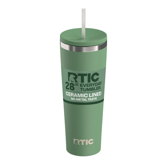 RTIC 28 oz Ceramic Lined Everyday Tumbler, Spill-Resistant Straw Lid, Sage