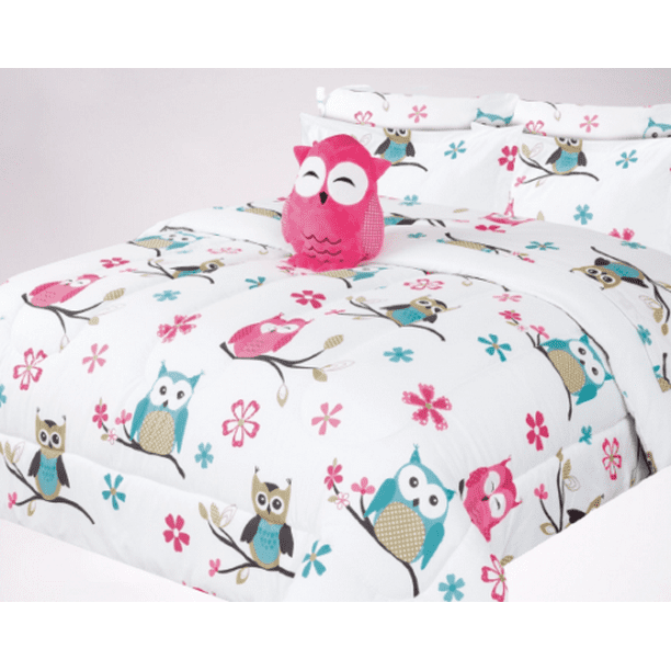 6-PC Twin Owl #3 white complete bed in bag comforter bedding set with ...